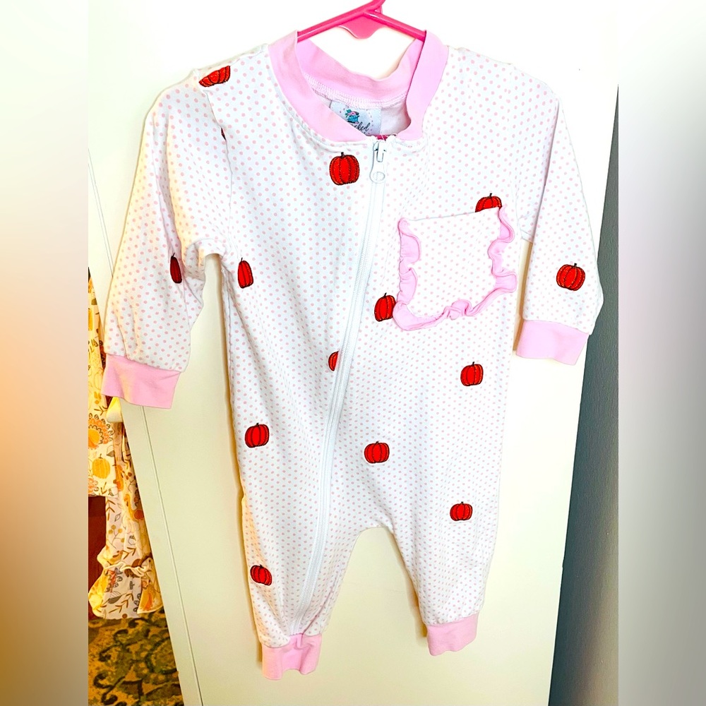 Smocked Polkadot pumpkin pajamas